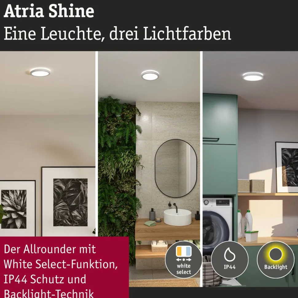 LED-paneeli Paulmann Atria Shine, pyöreä, Ø190mm, IP44, 7.6W, 1100lm, 3000-6500K, puukuvio