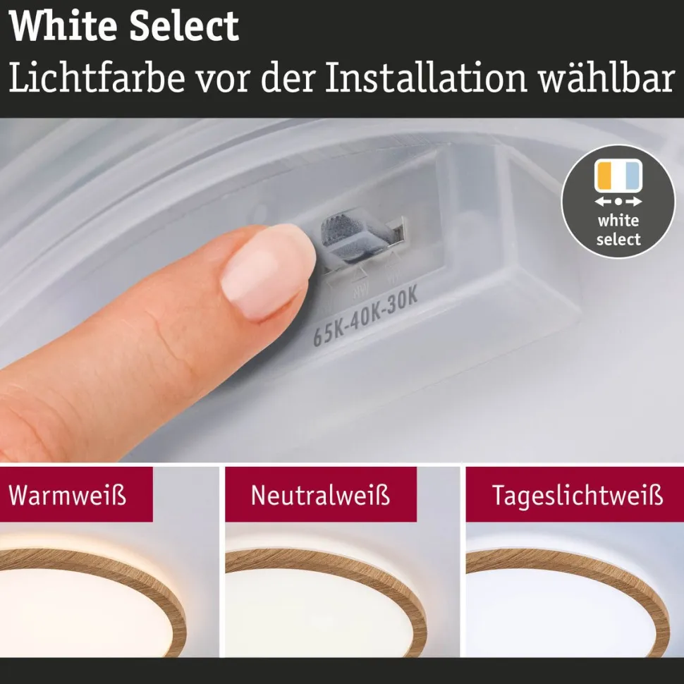LED-paneeli Paulmann Atria Shine, pyöreä, Ø190mm, IP44, 7.6W, 1100lm, 3000-6500K, puukuvio