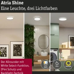 LED-paneeli Paulmann Atria Shine, pyöreä, Ø190mm, IP44, 7.6W, 1100lm, 3000-6500K, puukuvio