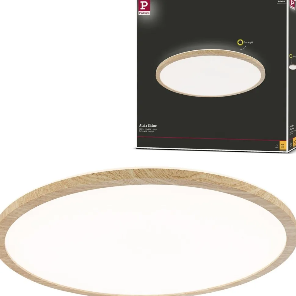 LED-paneeli Paulmann Atria Shine Backlight, IP44, Ø19cm, 11.2W, 4000K, puunruskea