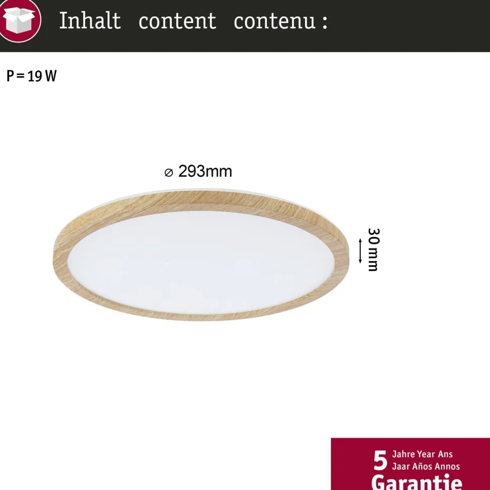 LED-paneeli Paulmann Atria Shine Backlight, IP44, Ø19cm, 11.2W, 4000K, puunruskea