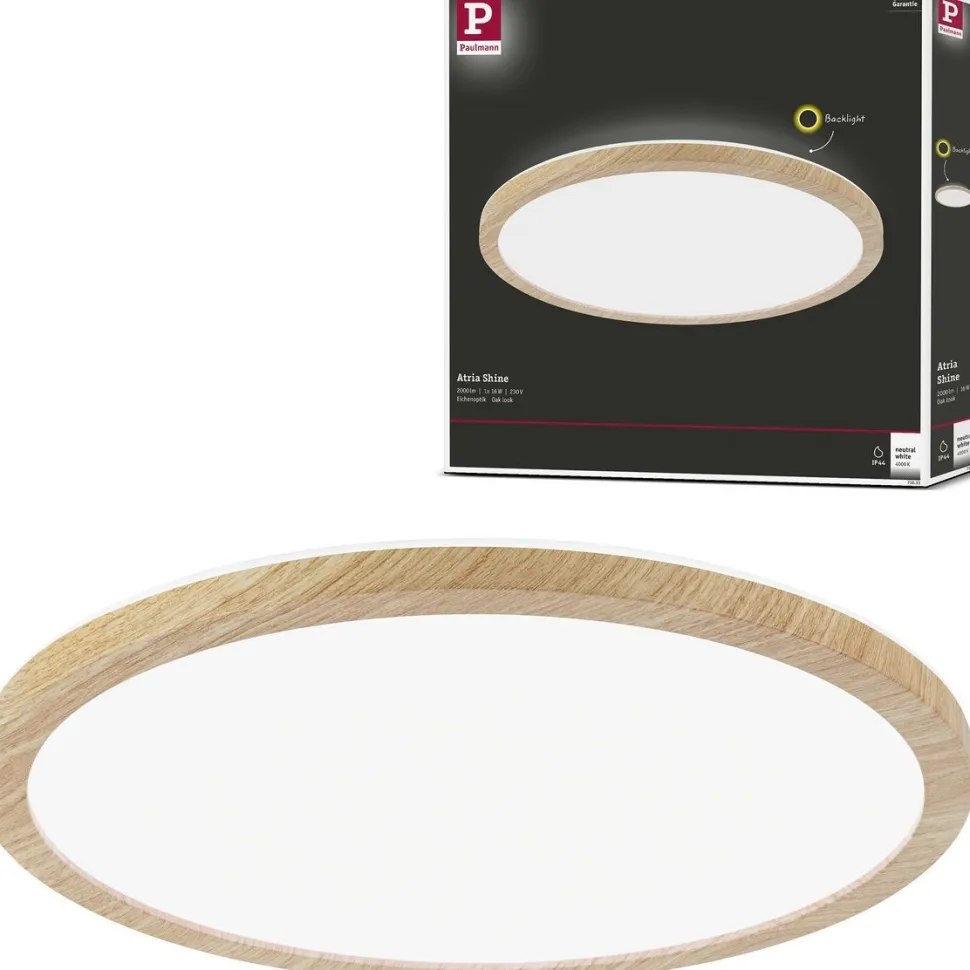 LED-paneeli Paulmann Atria Shine Backlight, IP44, Ø19cm, 11.2W, 4000K, puunruskea