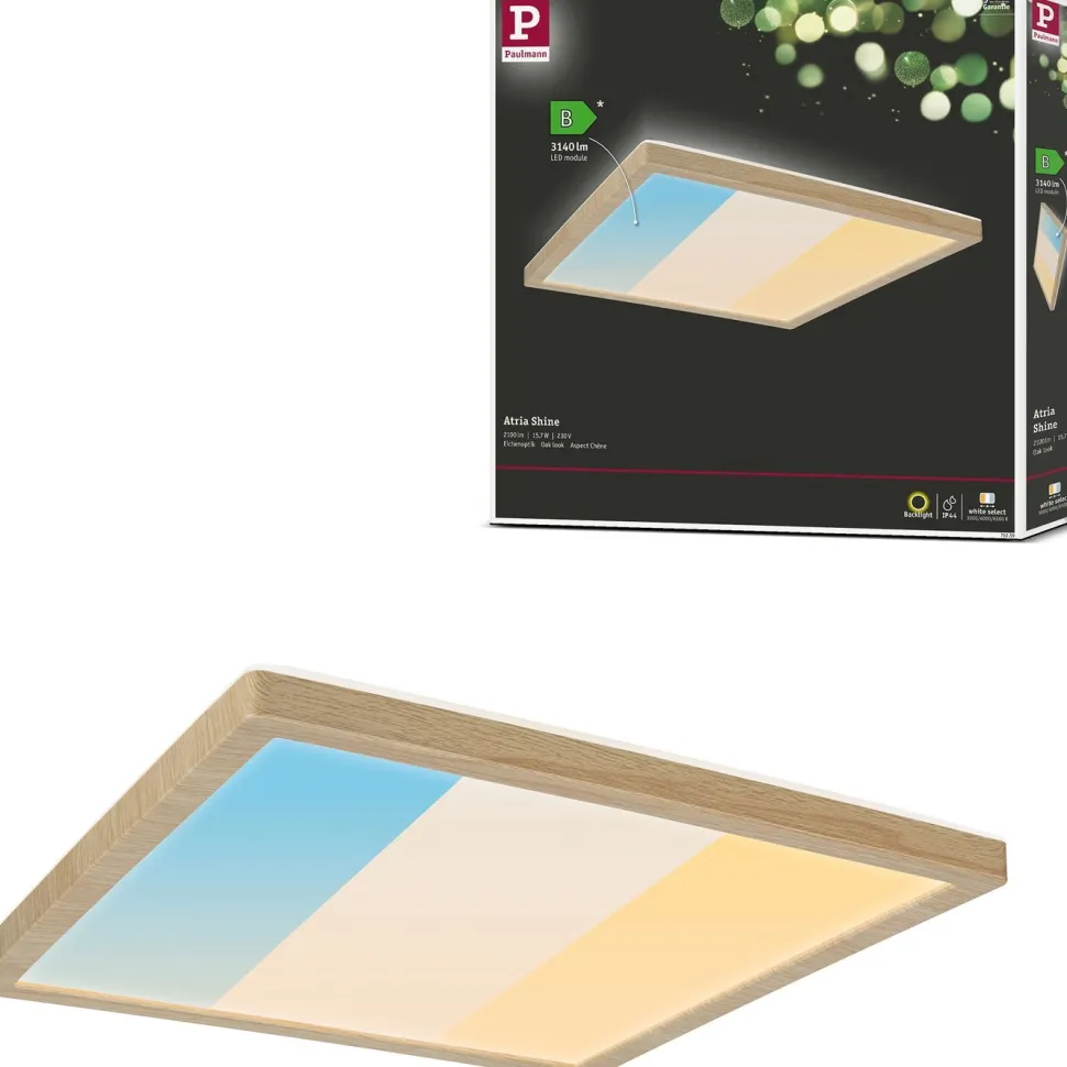 LED-paneeli Paulmann Atria Shine IP44 298x298mm 15.7W 2100lm White Switch puunruskea tammi