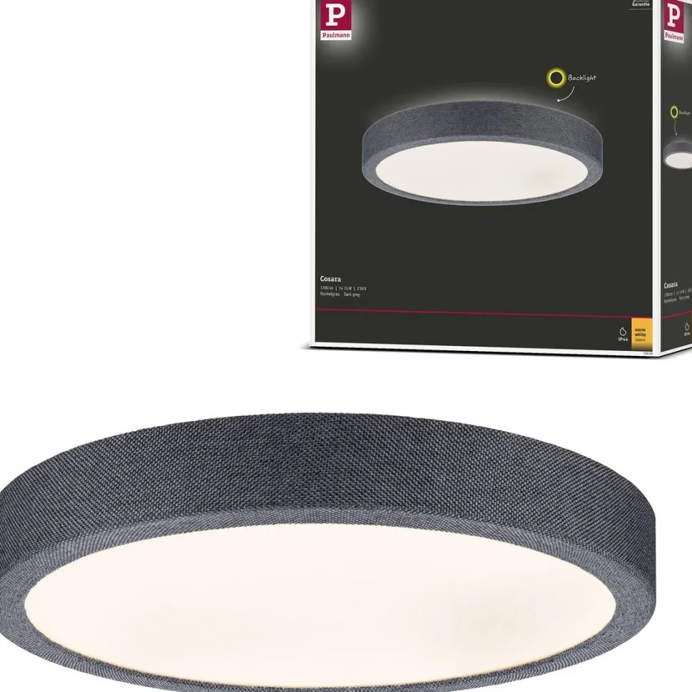 LED-paneeli Paulmann Cosara, IP44, Ø30cm, 15W, 3000K, tummanharmaa