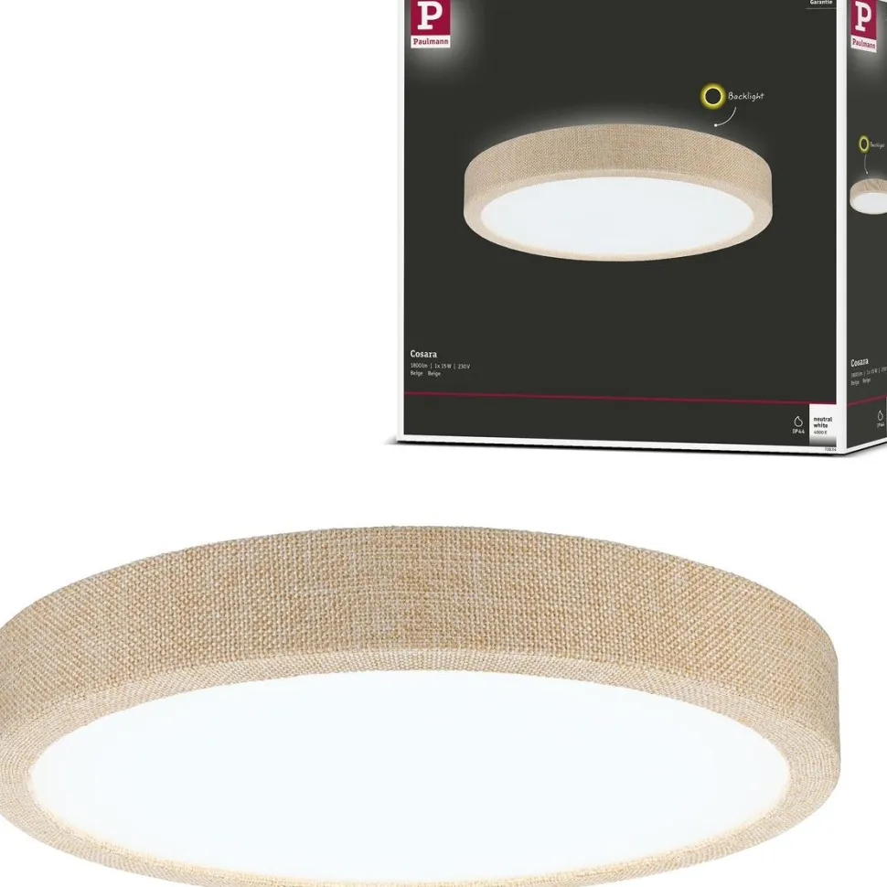 LED-paneeli Paulmann Cosara, IP44, Ø30cm, 15W, 4000K, beige