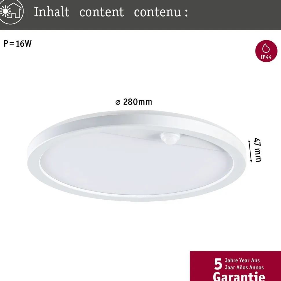 LED-paneeli ulkokäyttöön Paulmann Lamina, IP44, 28cm, liiketunnistin, hämärätunnistin, säädettävä värilämpötila, valkoinen