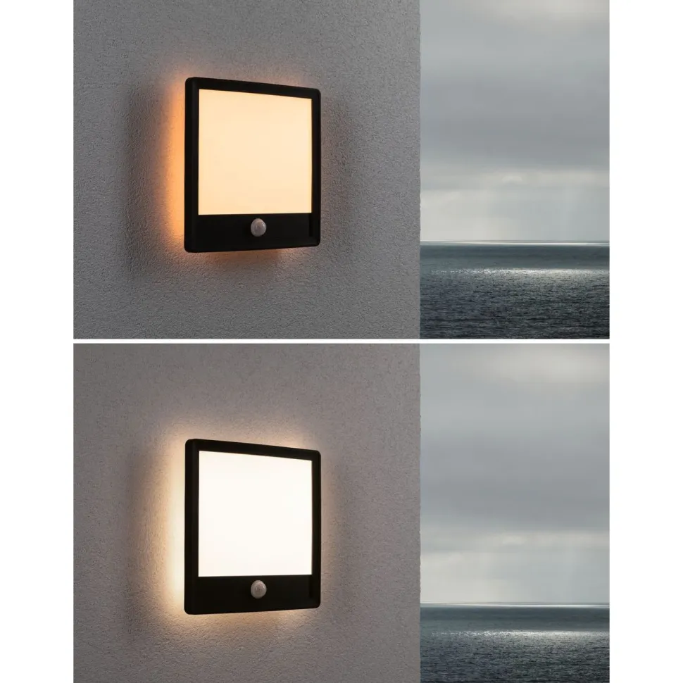 LED-paneeli ulkokäyttöön Paulmann Lamina, IP44, 25x25cm, liiketunnistin, hämärätunnistin, säädettävä värilämpötila, valkoinen