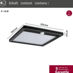 LED-paneeli ulkokäyttöön Paulmann Lamina, IP44, 25x25cm, liiketunnistin, hämärätunnistin, säädettävä värilämpötila, valkoinen