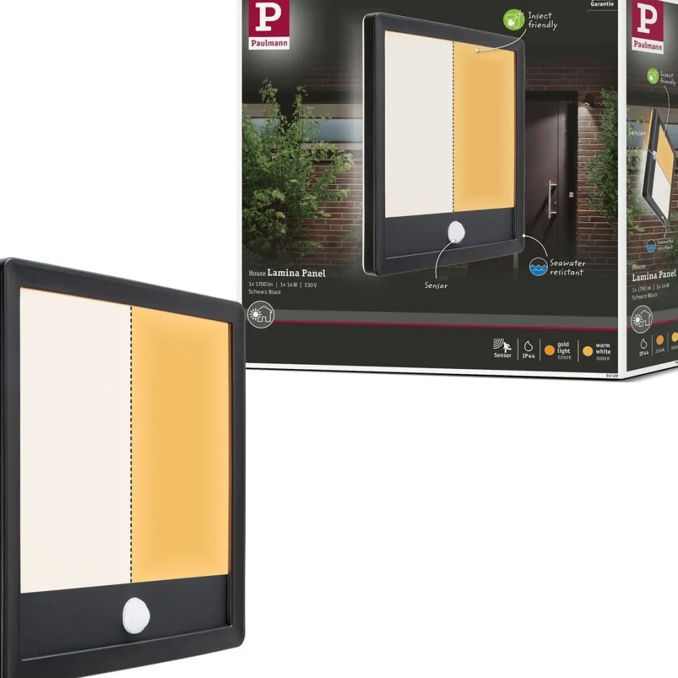 LED-paneeli ulkokäyttöön Paulmann Lamina, IP44, 25x25cm, liiketunnistin, hämärätunnistin, säädettävä värilämpötila, valkoinen