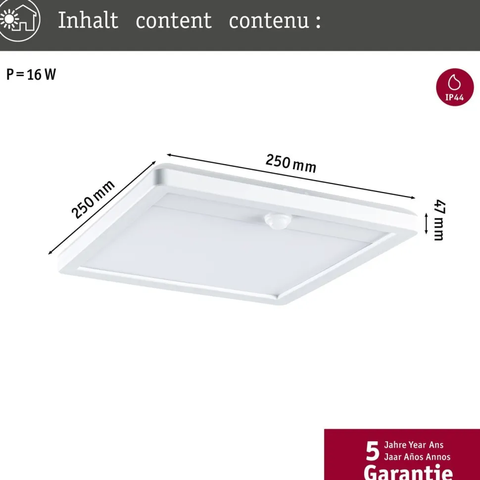 LED-paneeli ulkokäyttöön Paulmann Lamina, IP44, 25x25cm, liiketunnistin, hämärätunnistin, säädettävä värilämpötila, valkoinen