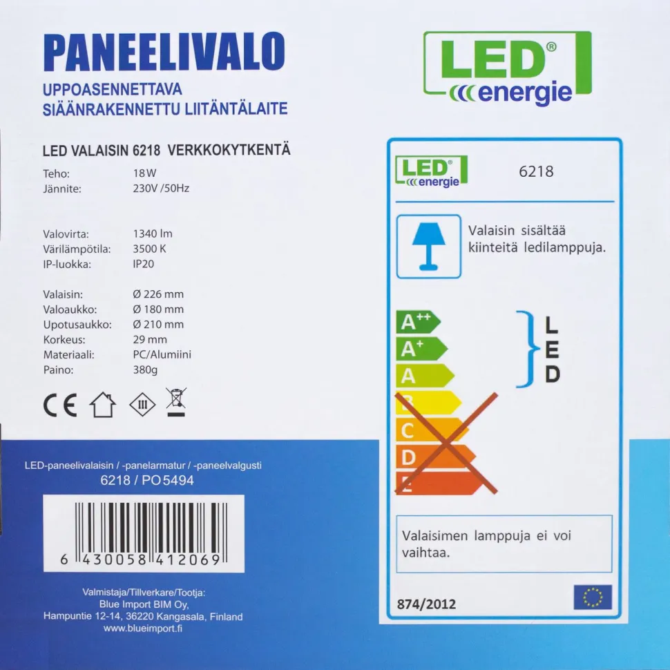 LED-paneelivalaisin Led Energie, 18W, 3500K, Ø226mm