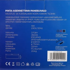 LED-paneelivalaisin Led Energie 6221, 6W, 3500K, Ø120mm