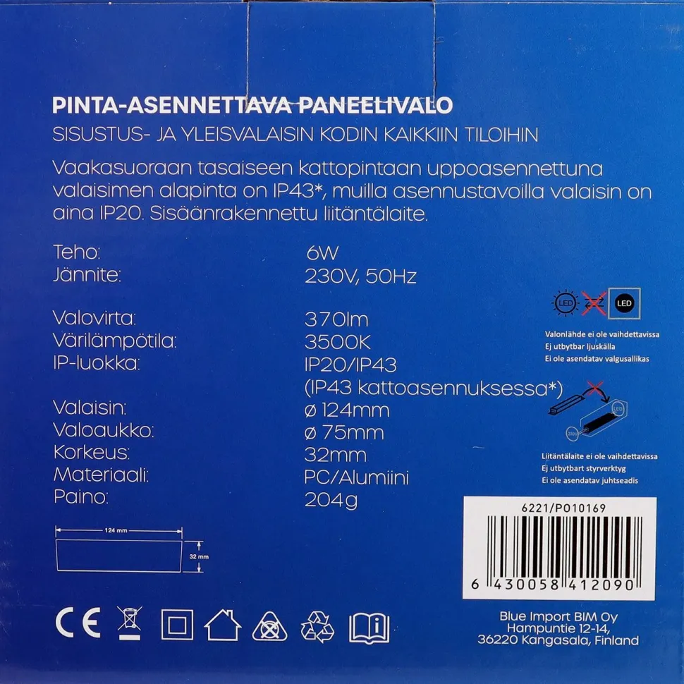 LED-paneelivalaisin Led Energie 6221, 6W, 3500K, Ø120mm