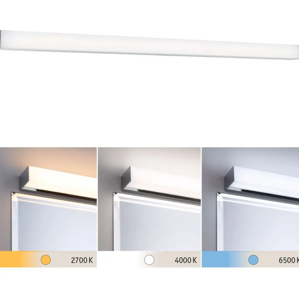LED-peilivalaisin Paulmann Tova, 90cm, IP44, säädettävä värilämpötila, himmennettävä, kromi/valkoinen