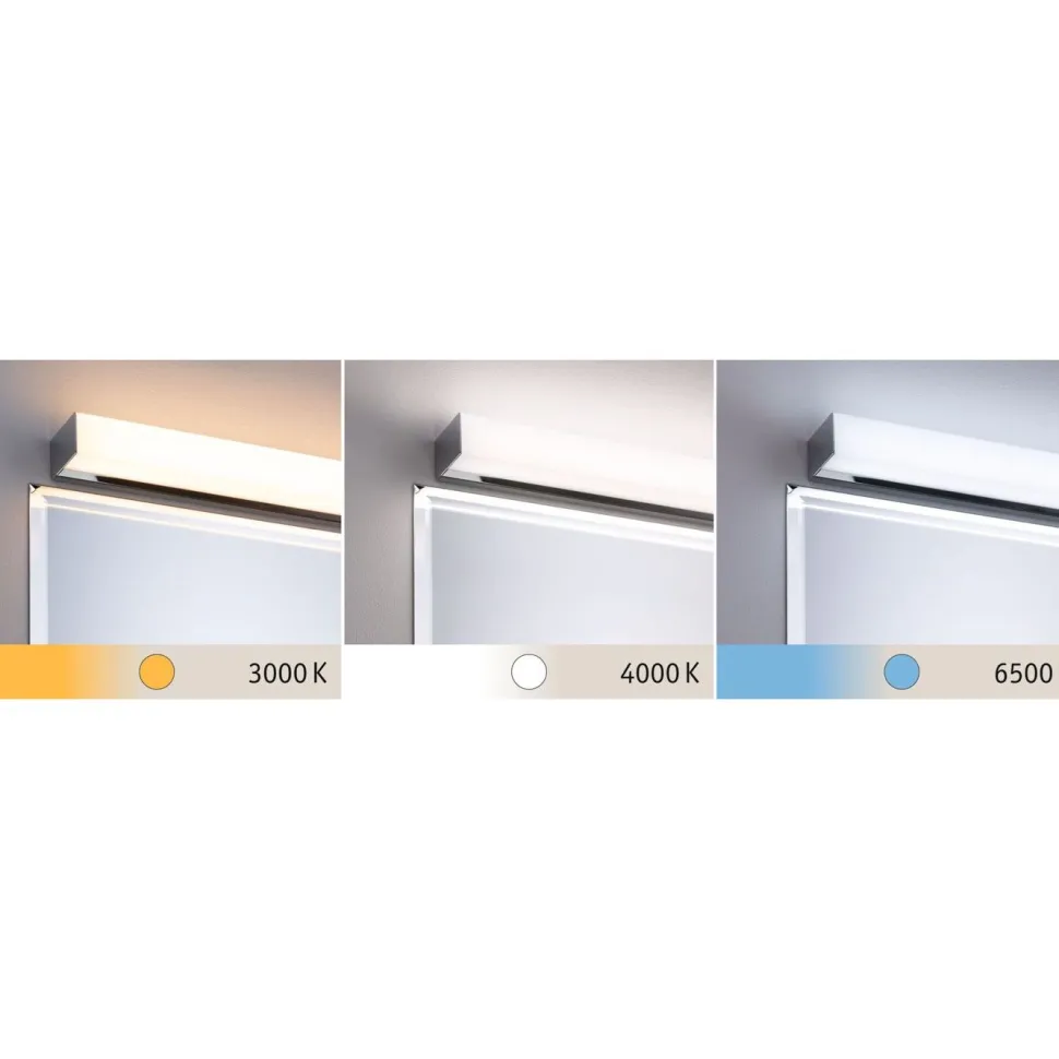 LED-peilivalaisin Paulmann Tova, 90cm, IP44, säädettävä värilämpötila, himmennettävä, kromi/valkoinen