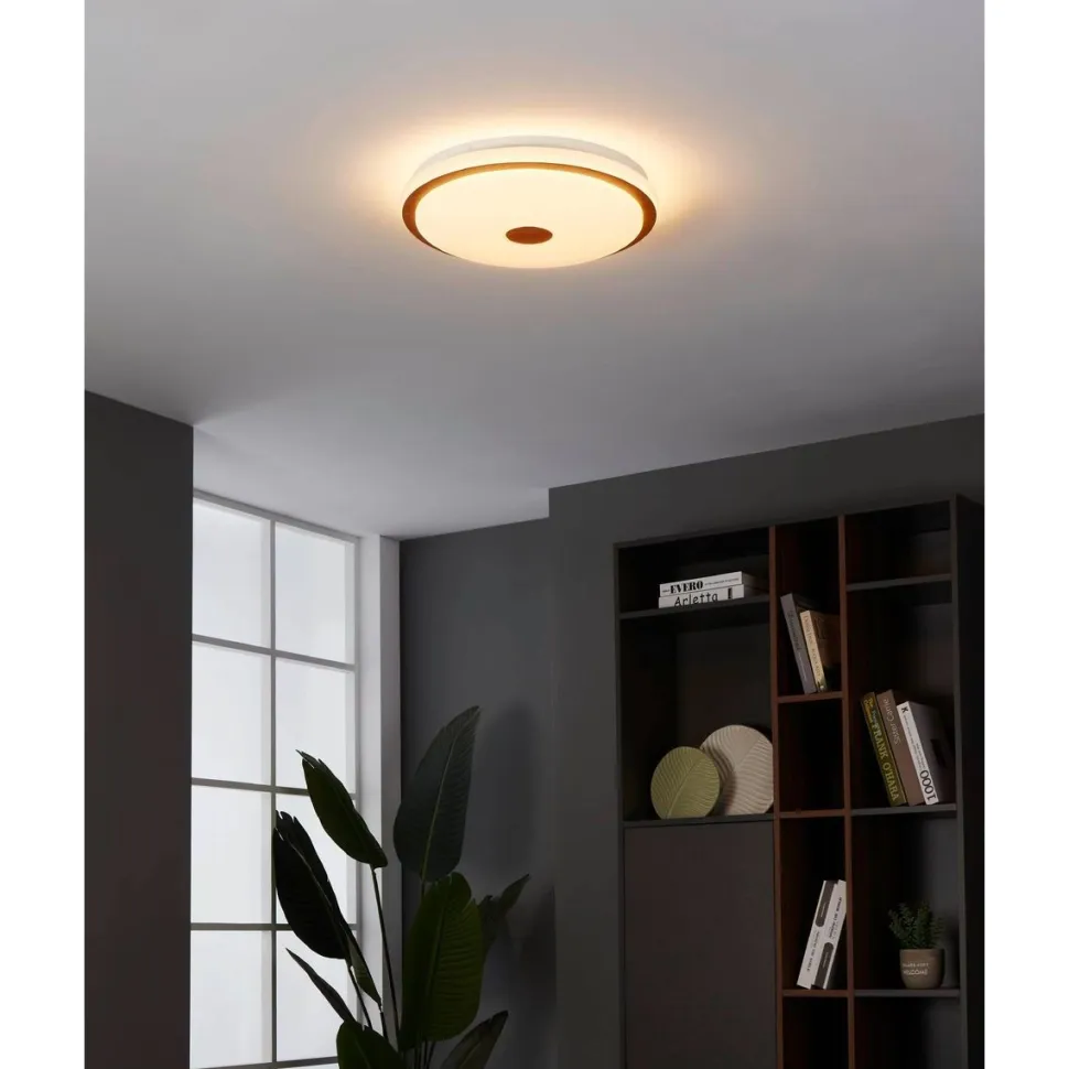 LED-Plafondi Eglo Lanciano 1 24W Ø38cm värivaihto + kaukosäädin valkoinen/puu
