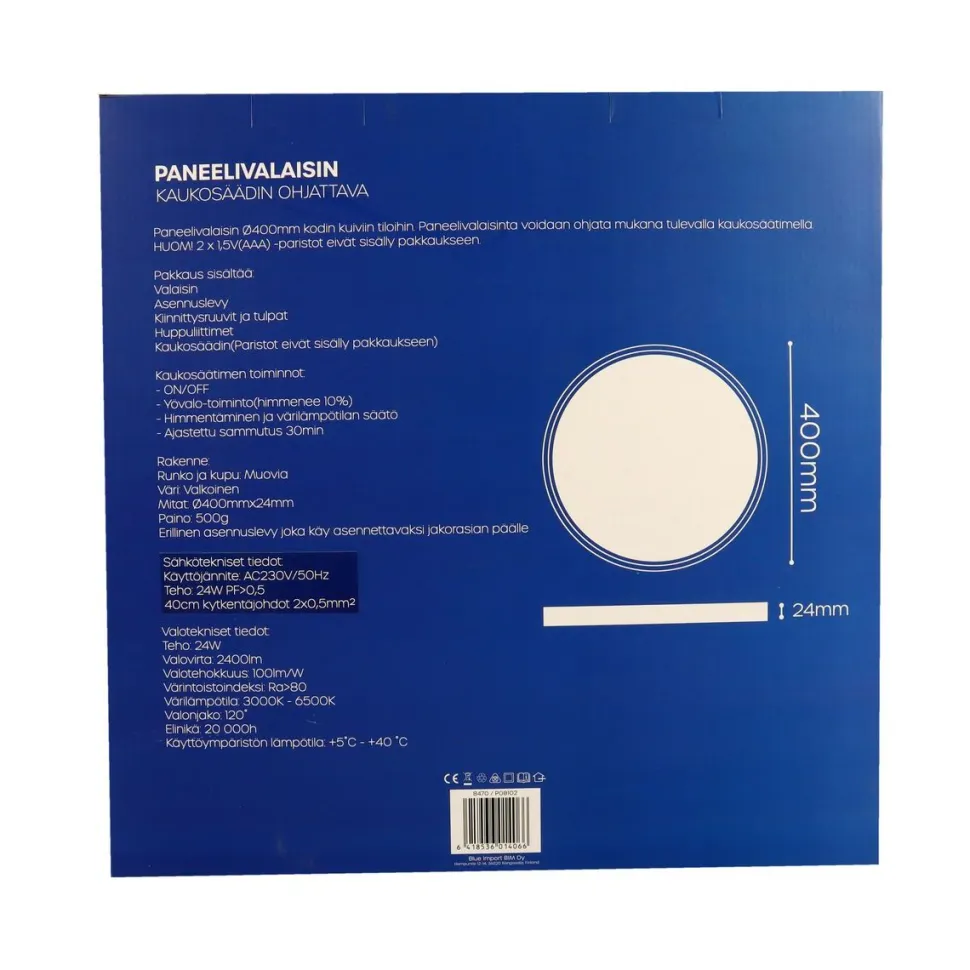 LED-plafondi LED Energie 24 W 2400 lm IP40 CCT kaukosäädin Ø400 mm valkoinen