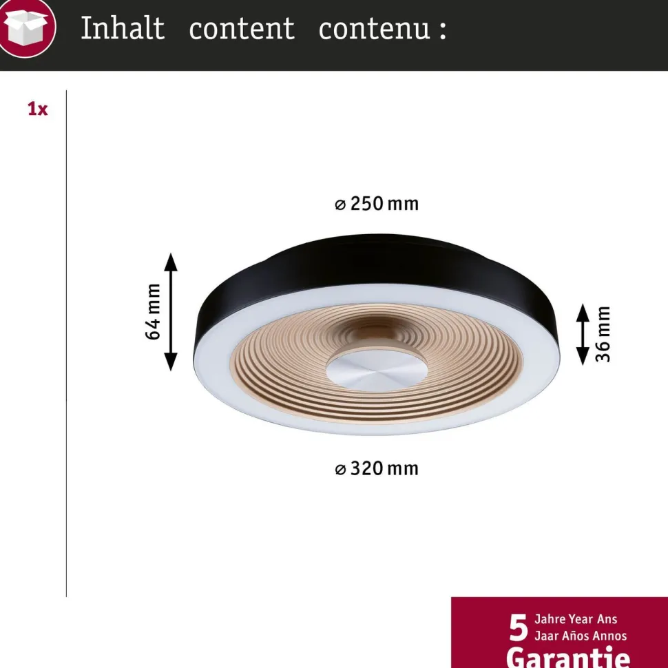 LED-plafondi Paulmann Volea Ø32cm IP44 3000K 470lm/1650lm 3.5/13W himmennettävä musta/kulta