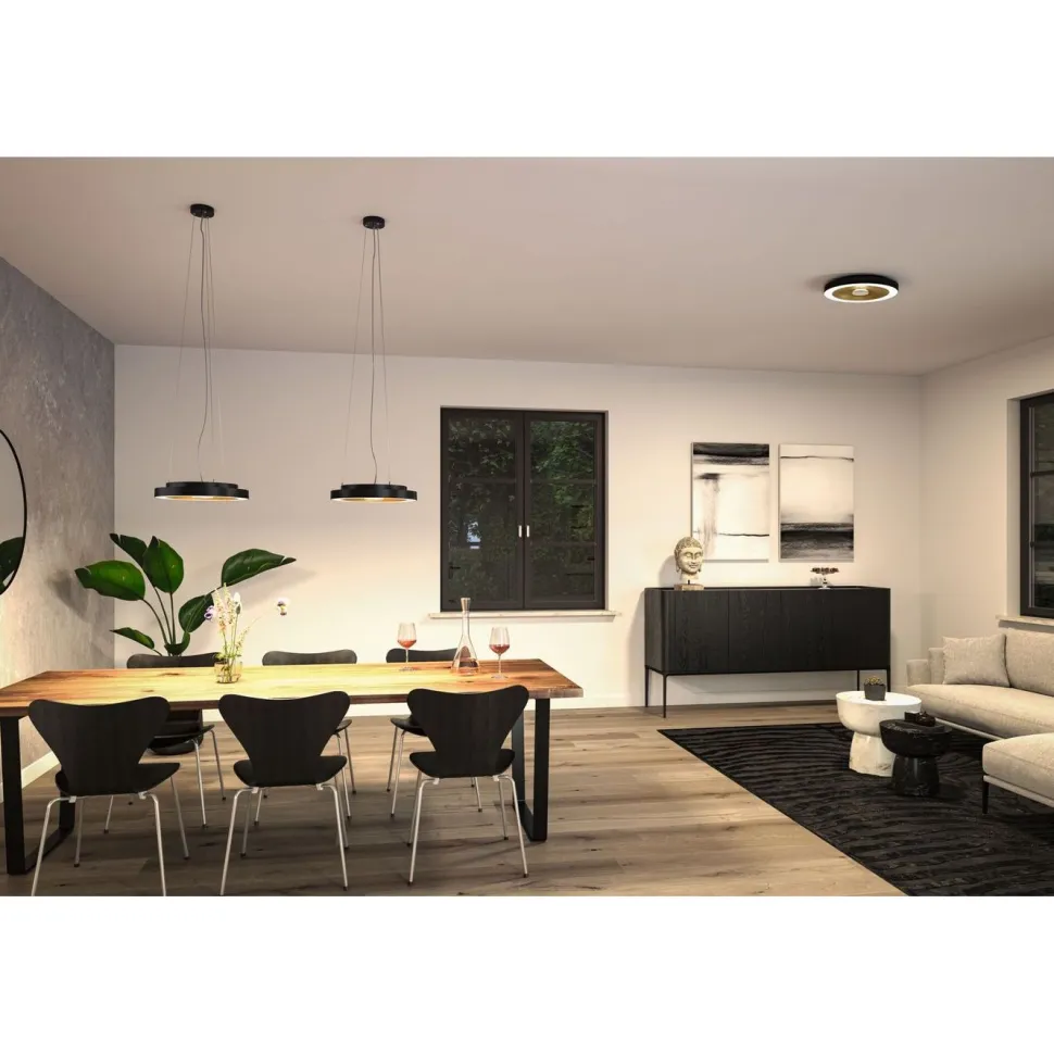 LED-plafondi Paulmann Volea Ø32cm IP44 3000K 470lm/1650lm 3.5/13W himmennettävä musta/kulta