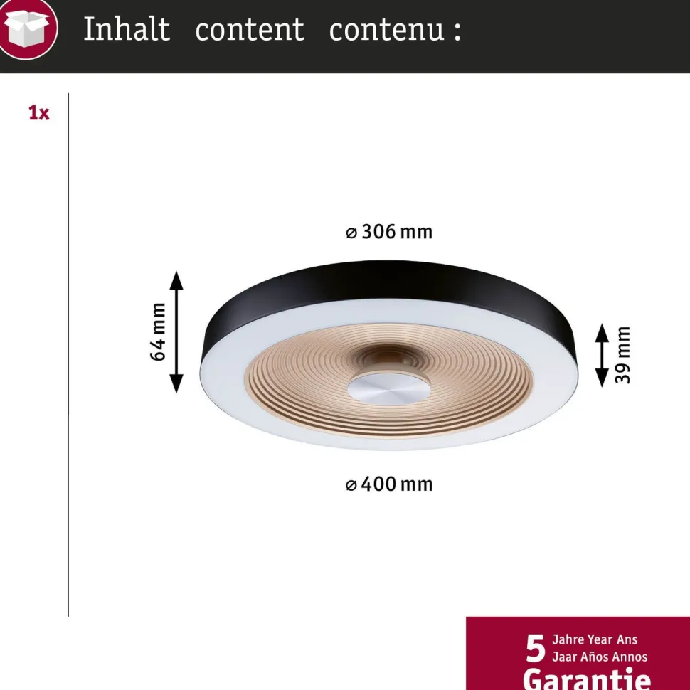 LED-plafondi Paulmann Volea Ø32cm IP44 3000K 470lm/1650lm 3.5/13W himmennettävä musta/kulta