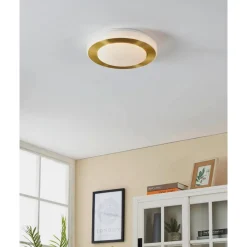 LED-Plafondi Eglo Carpi Ø30cm harjattu messinki/valkoinen