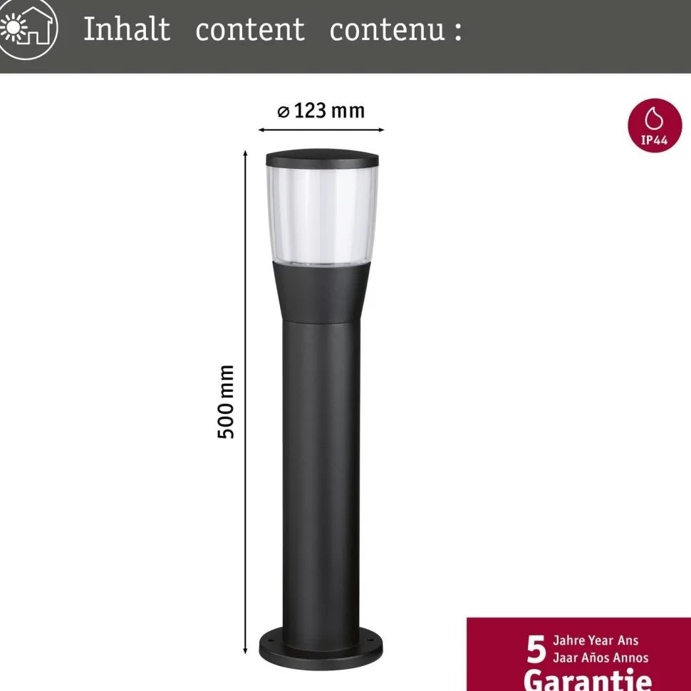 LED-pollarivalaisin Paulmann Bako, IP44, 50cm, korroosionkestävä