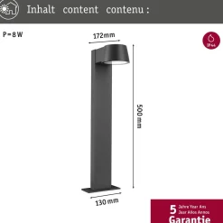 LED-pollarivalaisin Paulmann Capea, IP44, 50cm, 2200K, antrasiitti