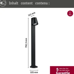 LED-pollarivalaisin liiketunnistimella Paulmann Caissa, 79.3cm, IP44, 3000K, antrasiitti