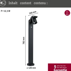 LED-pollarivalaisin liiketunnistimella Paulmann Cuff, 78.2cm, IP44, 3000K, korroosionkestävä, antrasiitti