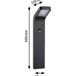 LED-pollarivalaisin liiketunnistimella Paulmann Kulma, 50cm, IP44, 3000K, korroosionkestävä, antrasiitti