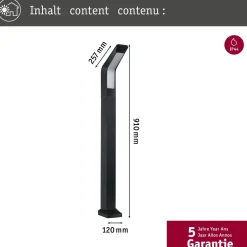 LED-pollarivalaisin liiketunnistimella Paulmann Merano, IP44, 91cm, 3000K, korroosionkestävä, antrasiitti