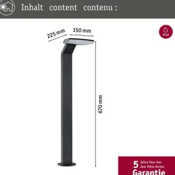 LED-pollarivalaisin liiketunnistimella Paulmann Zenera, 67cm, IP44, 3000K, korroosionkestävä, antrasiitti