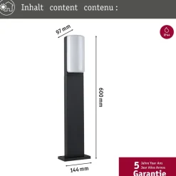 LED-pollarivalaisin Paulmann Bonnie, 60cm, IP44, 3000K, antrasiitti