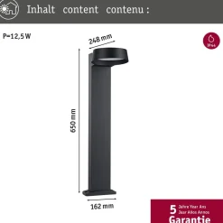 LED-pollarivalaisin Paulmann Capea Grand, IP44, 3000K, antrasiitti