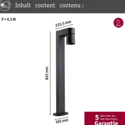 LED-pollarivalaisin Paulmann Kimu, IP44, 82.2cm, 2200K, antrasiitti