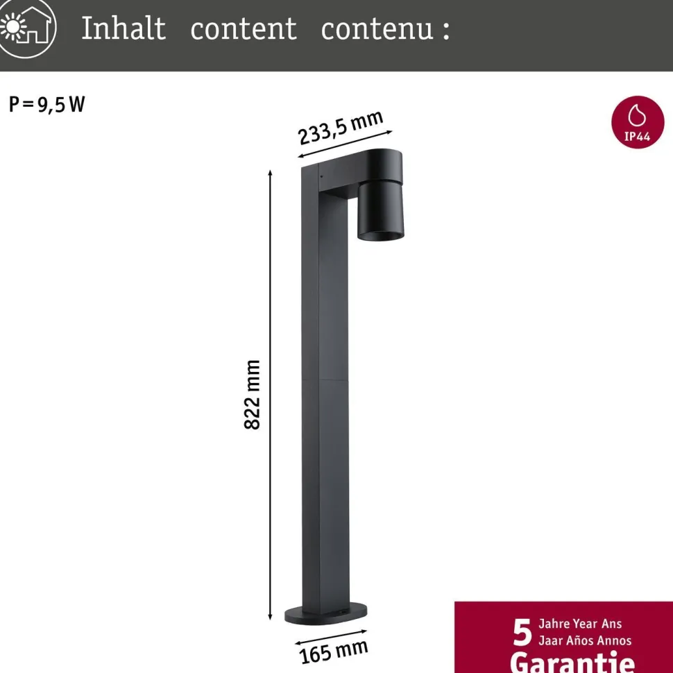 LED-pollarivalaisin Paulmann Kimu, IP44, 82.2cm, 3000K, antrasiitti