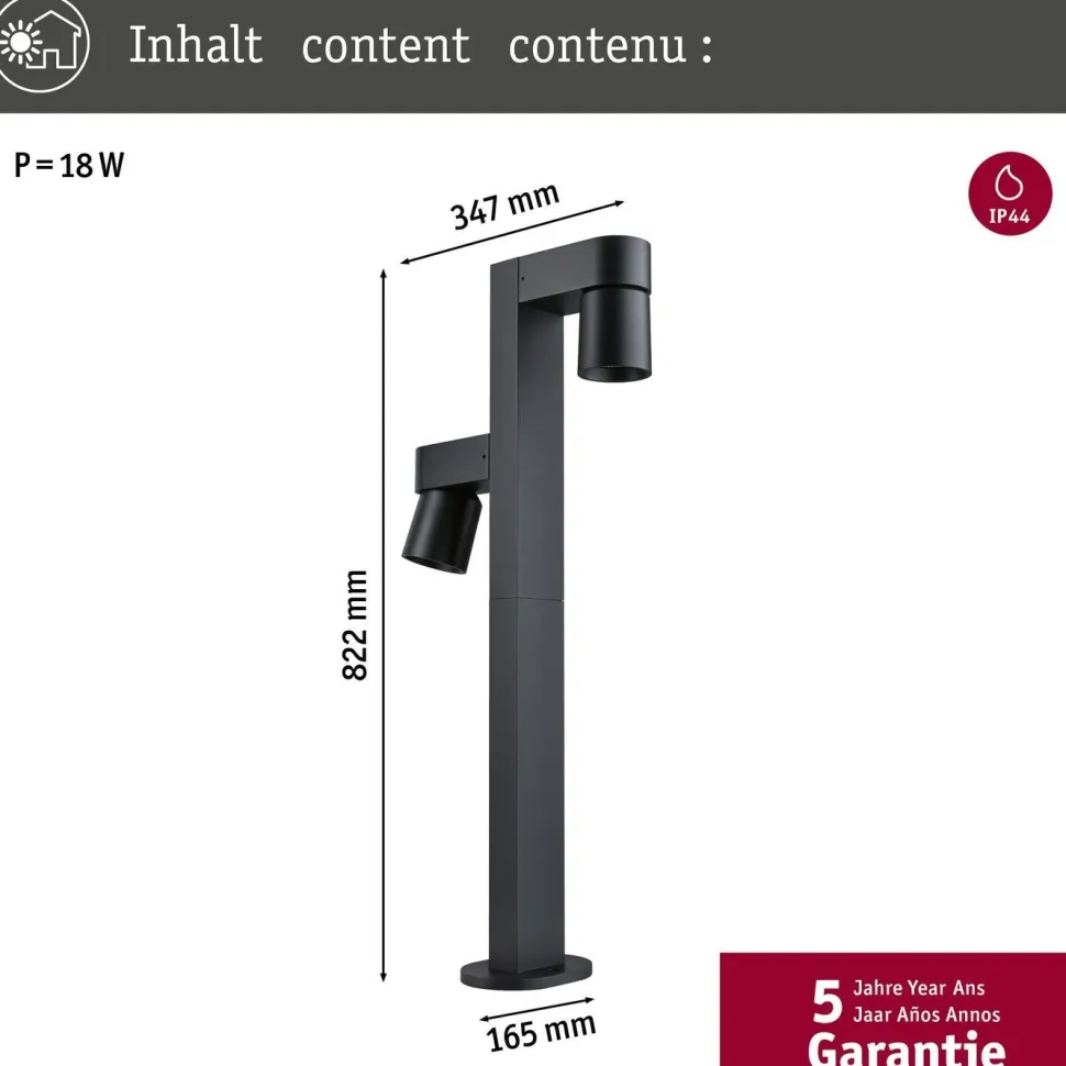 LED-pollarivalaisin Paulmann Kimu, 2-osainen, IP44, 82.2cm, 3000K, antrasiitti