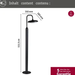 LED-pollarivalaisin Paulmann Nostro, IP44, 113.5cm, 3000K, korroosionkestävä, antrasiitti