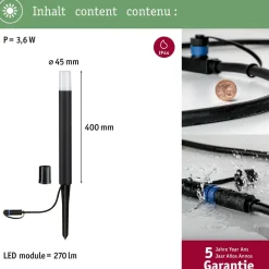 LED-pollarivalaisin Paulmann Plug & Shine Flarea, IP65, 20cm, 3000K, musta