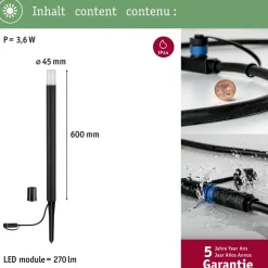 LED-pollarivalaisin Paulmann Plug & Shine Flarea, IP65, 20cm, 3000K, musta