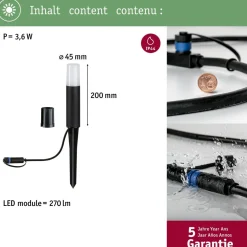 LED-pollarivalaisin Paulmann Plug & Shine Flarea, IP65, 20cm, 3000K, musta