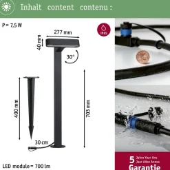 LED-pollarivalaisin Paulmann Plug & Shine Ito, IP65, 3000K, vaakasuuntainen säätö, antrasiitti