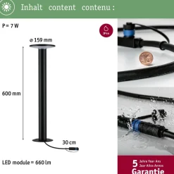 LED-pollarivalaisin Paulmann Plug & Shine Plate, IP44, 2200K, 7W, antrasiitti