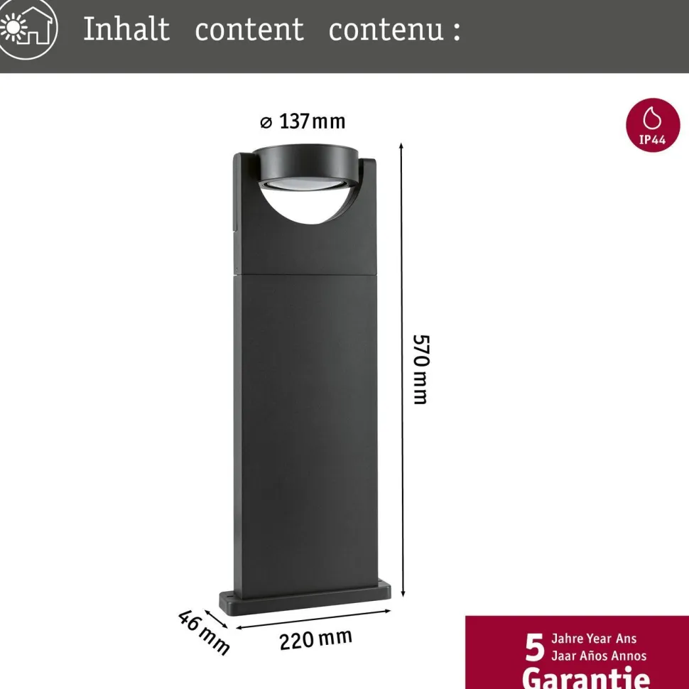 LED-pollarivalaisin Paulmann Swivea, IP44, 62.5cm, 3000K, antrasiitti
