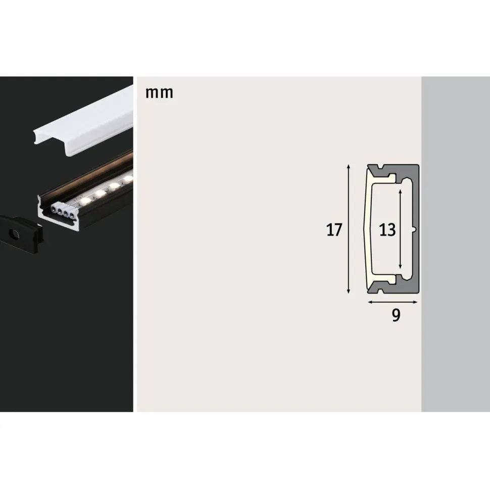 LED-profiili diffuusorilla Paulmann Base White, 1m, musta/valkoinen