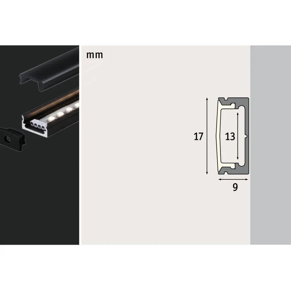 LED-profiili diffuusorilla Paulmann Base, 1m, musta