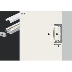 LED-profiili diffuusorilla Paulmann Base, 1m, anodisoitu alumiini
