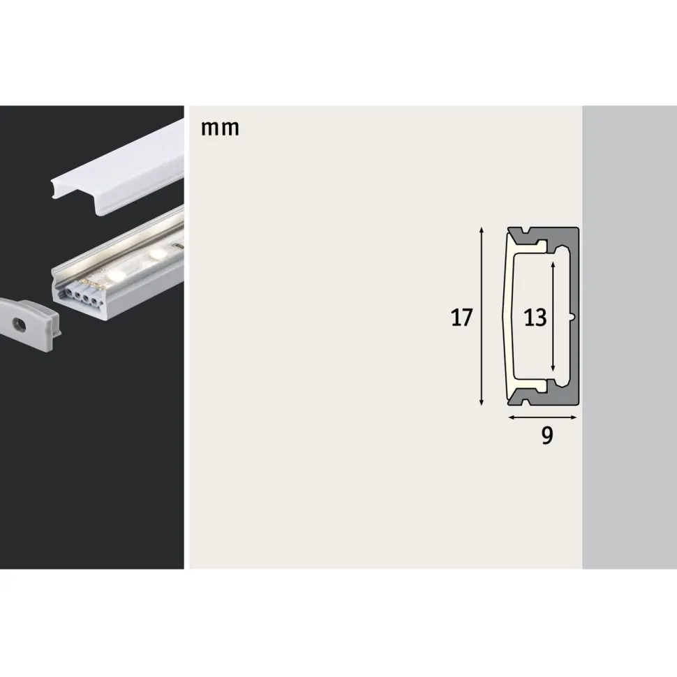 LED-profiili diffuusorilla Paulmann Base, 1m, anodisoitu alumiini