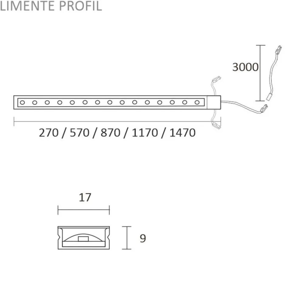 LED-profiili Limente 87, 24V 10W IP44, 17x870x9mm, alulook