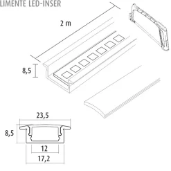 LED-profiili Limente LED-Inser 20 Lux 3000K 2 m alulook